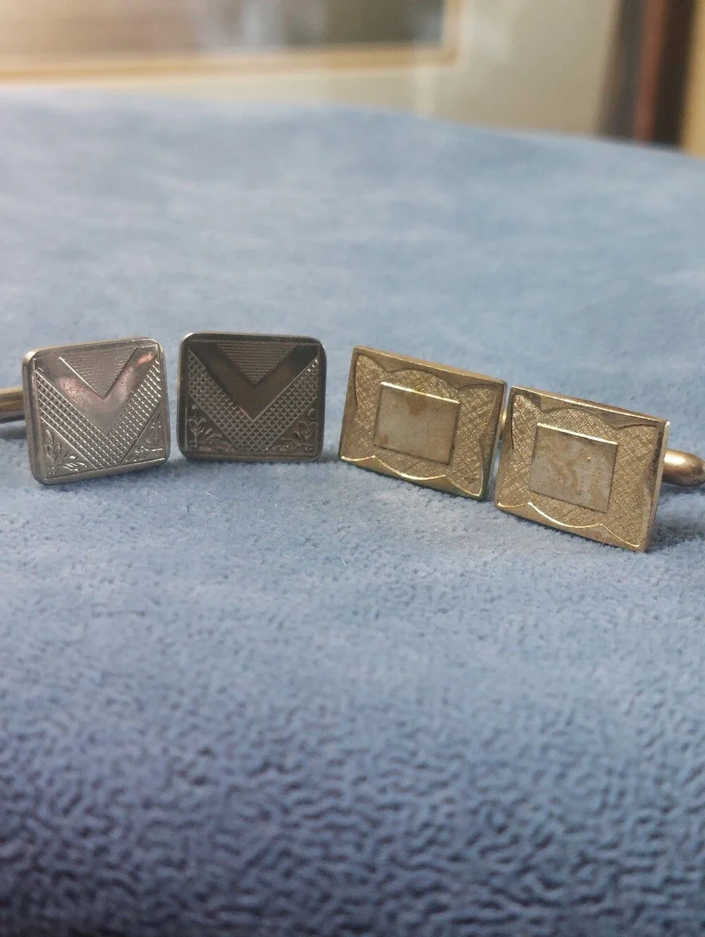 Vintage Estate Cufflinks Lot of 2 Pairs | Silver Tone & Gold Tone Mid Century St
